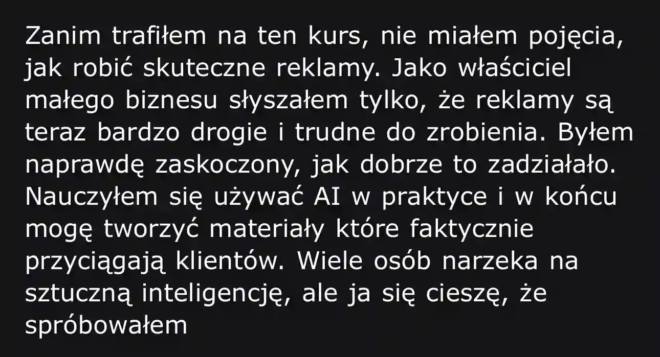 Opinia absolwenta podkreślająca praktyczne lekcje z kursu